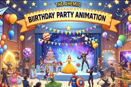 Animation thématique lors d'un anniversaire avec des invités participant à des activités en costume